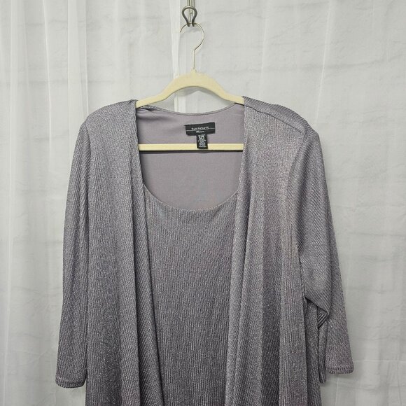 R&M Richards Gray Silver Metallic Layered Dress Formal Wedding Minimalist 24W - Picture 2 of 9